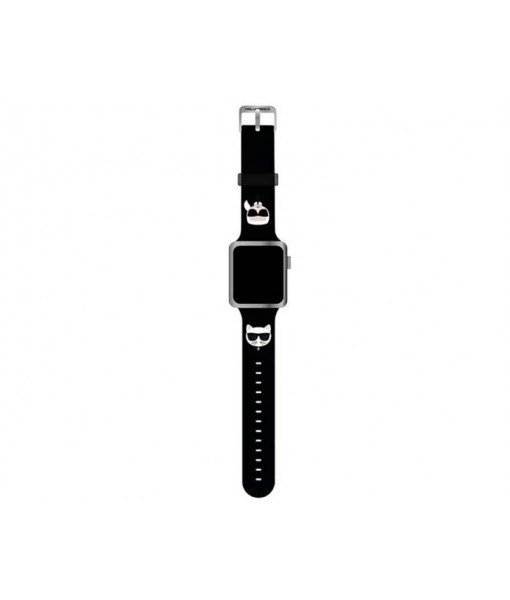 Curea Karl Lagerfeld, Compatibila Cu Apple Watch 42/44/45mm, Colectia Silicone Karl Si Choupette Heads, Negru